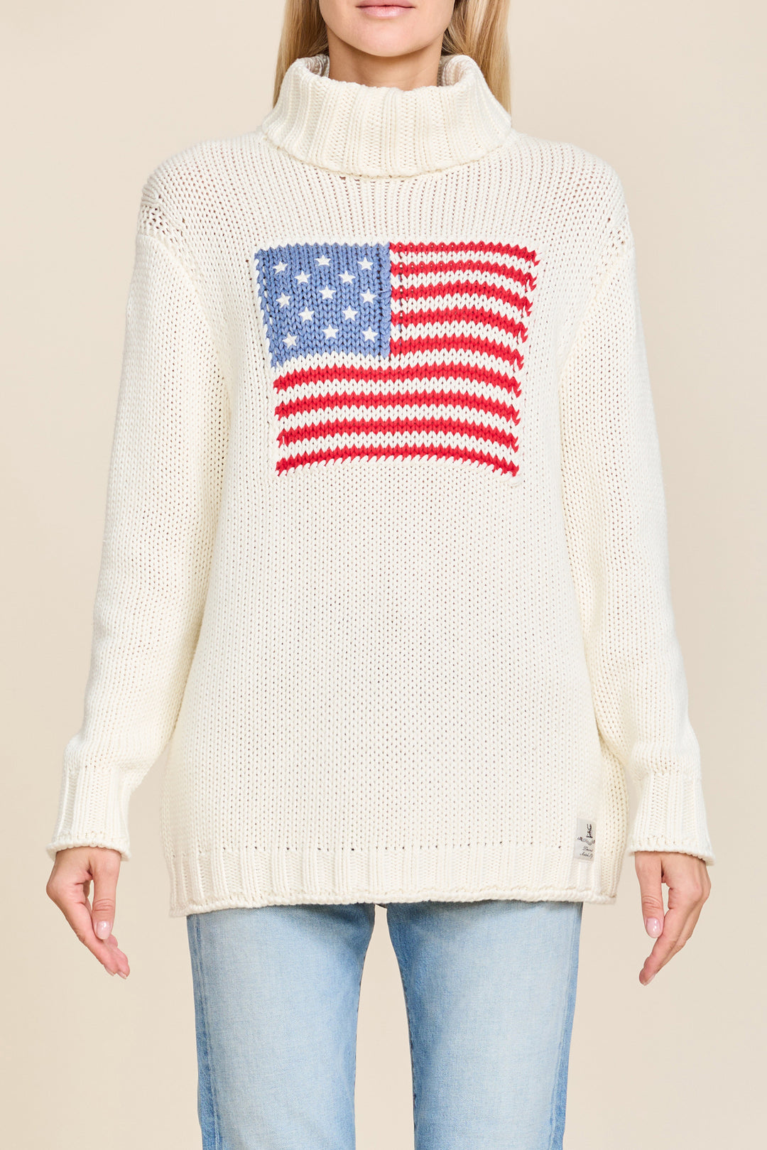 American Flag Turtleneck Sweater - Ecru