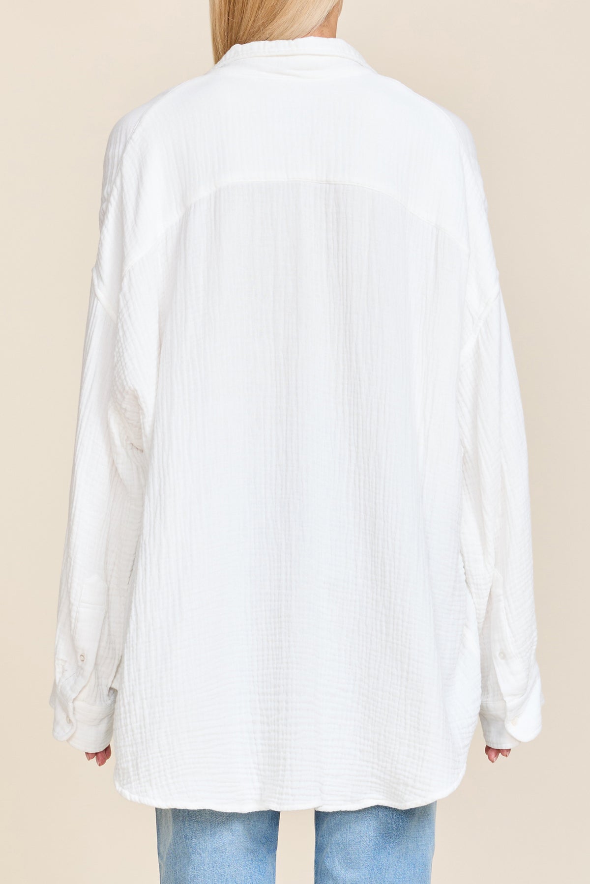 Button Front Shirt - Ecru Crinkle Cotton