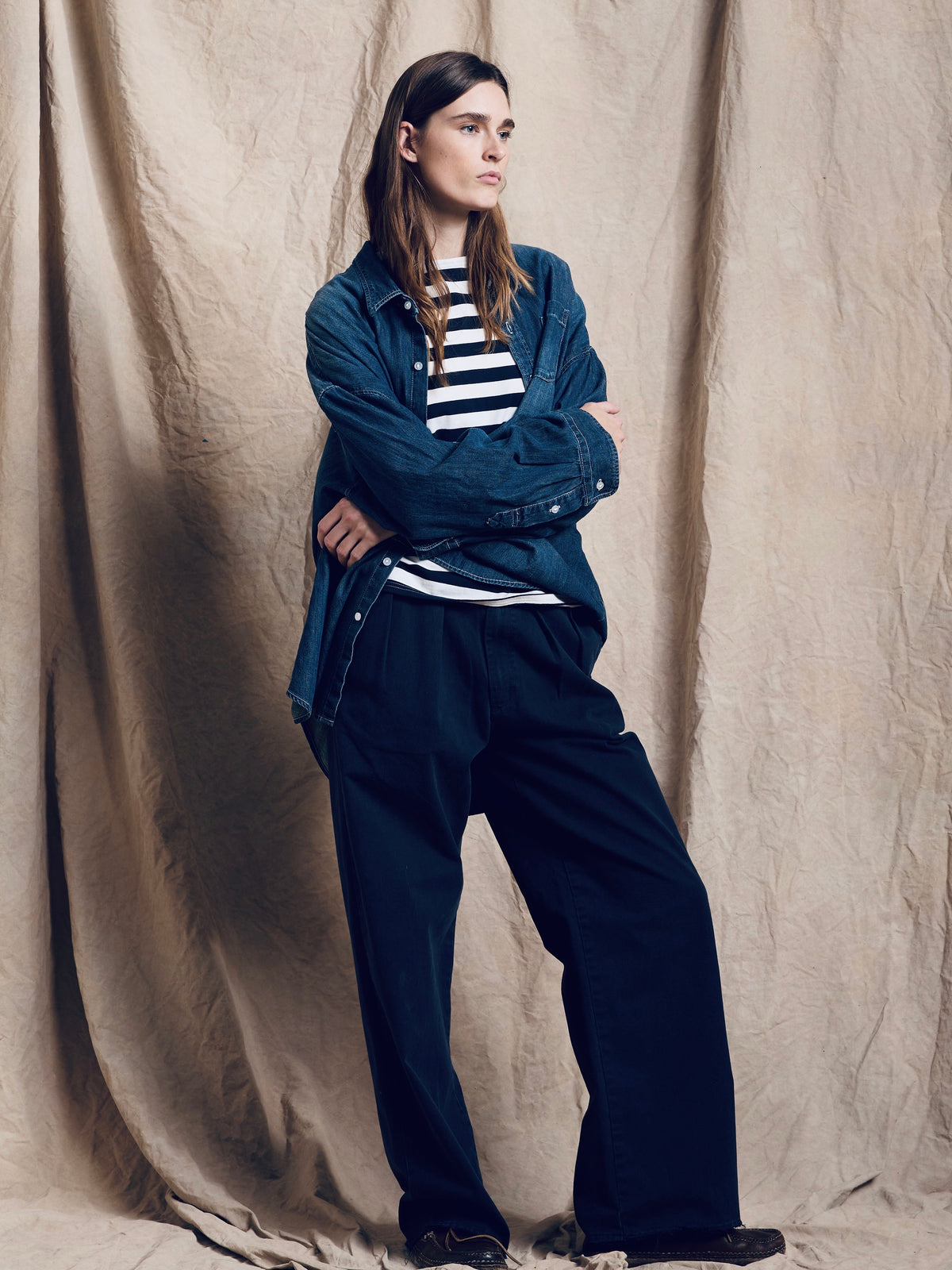 Blair Double Pleated Pant - Navy Chino Twill