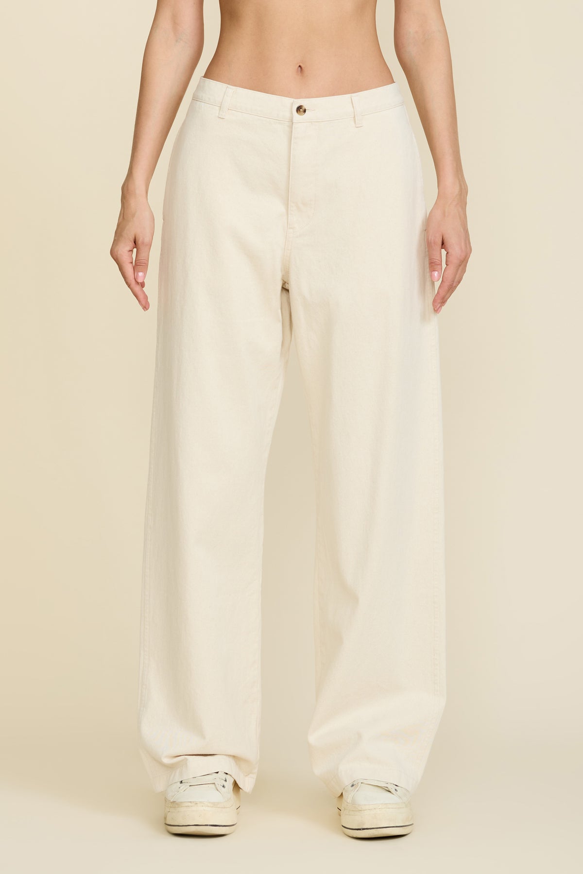 Flat Front Wide Leg Chino - Natural