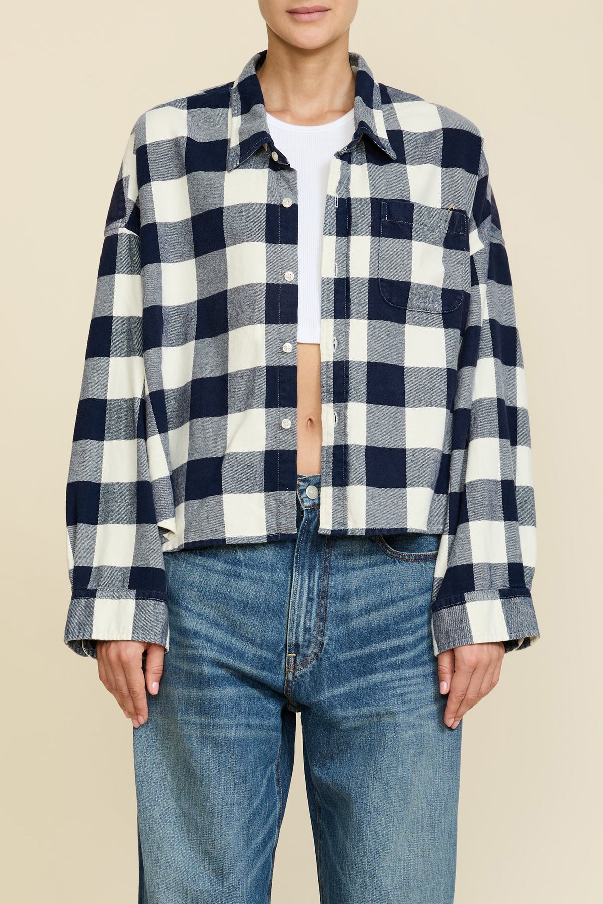 Cropped Shirt - Navy/ Ecru Buffalo