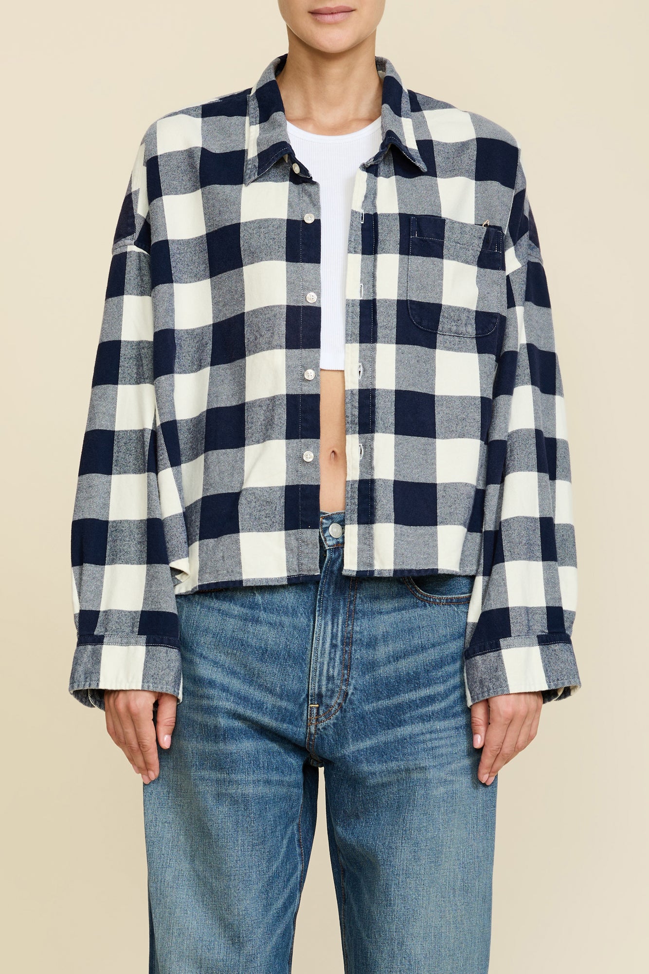 Cropped Shirt - Navy/Ecru Buffalo