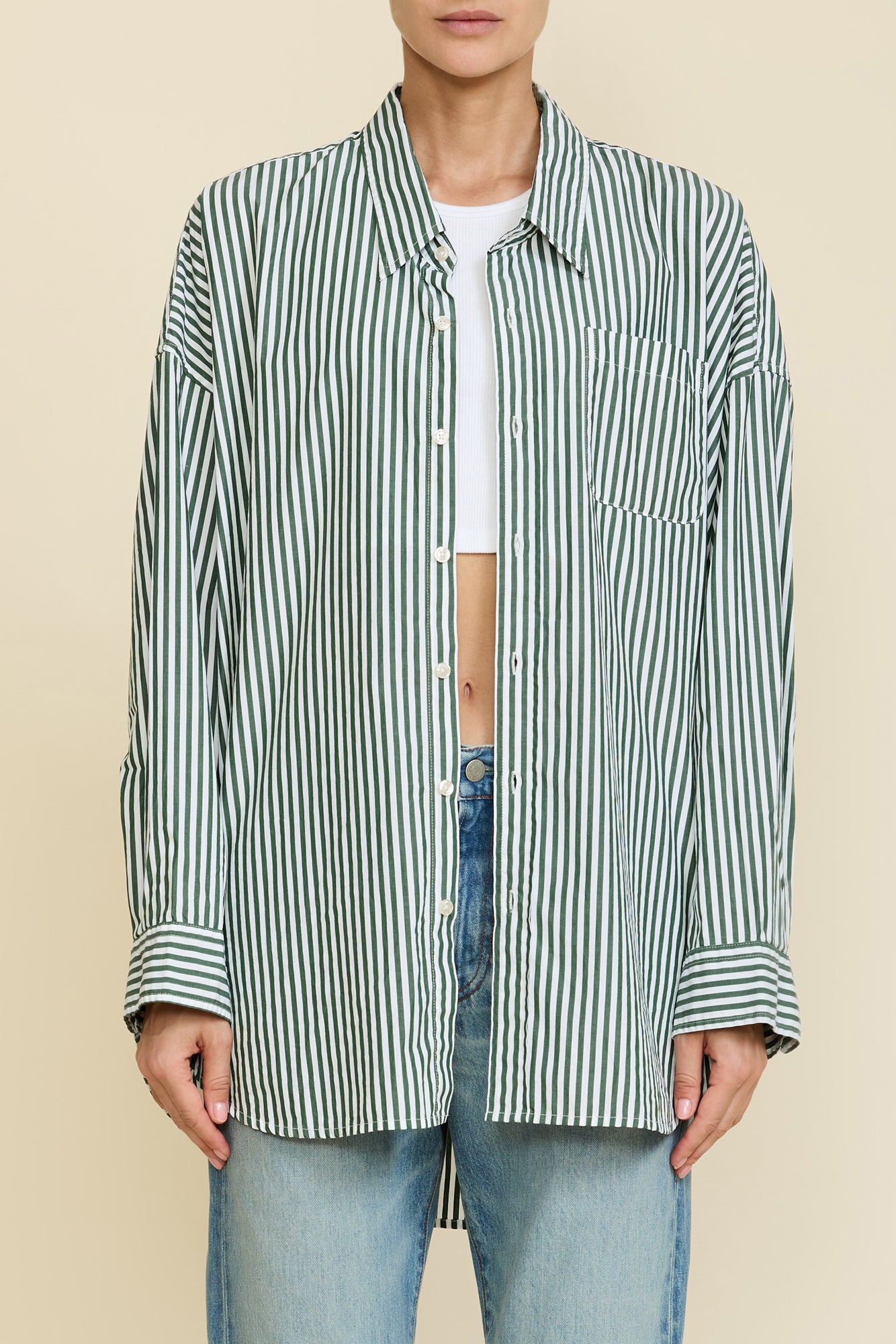 Button Front Shirt - Green Stripe