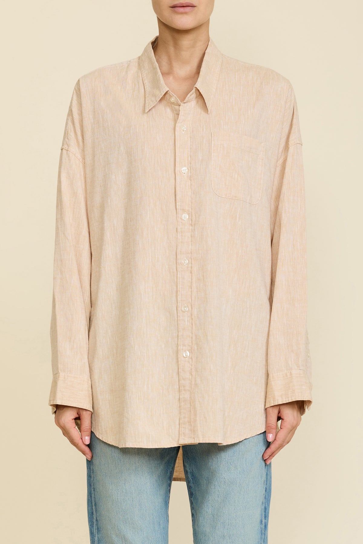 Button Front Shirt - Beige Cotton