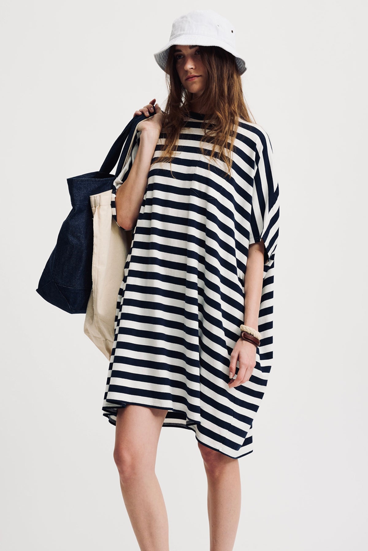 Pocket Tee Dress - Navy/White Stripe