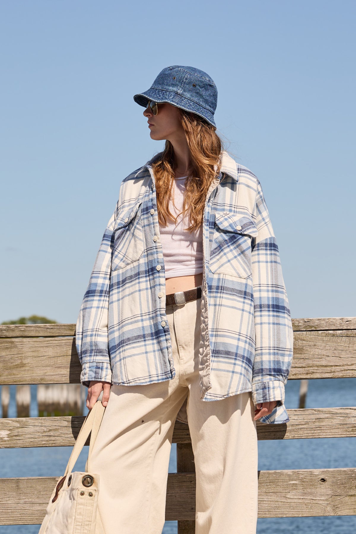 Shirt Jacket - Ecru/ Blue Plaid