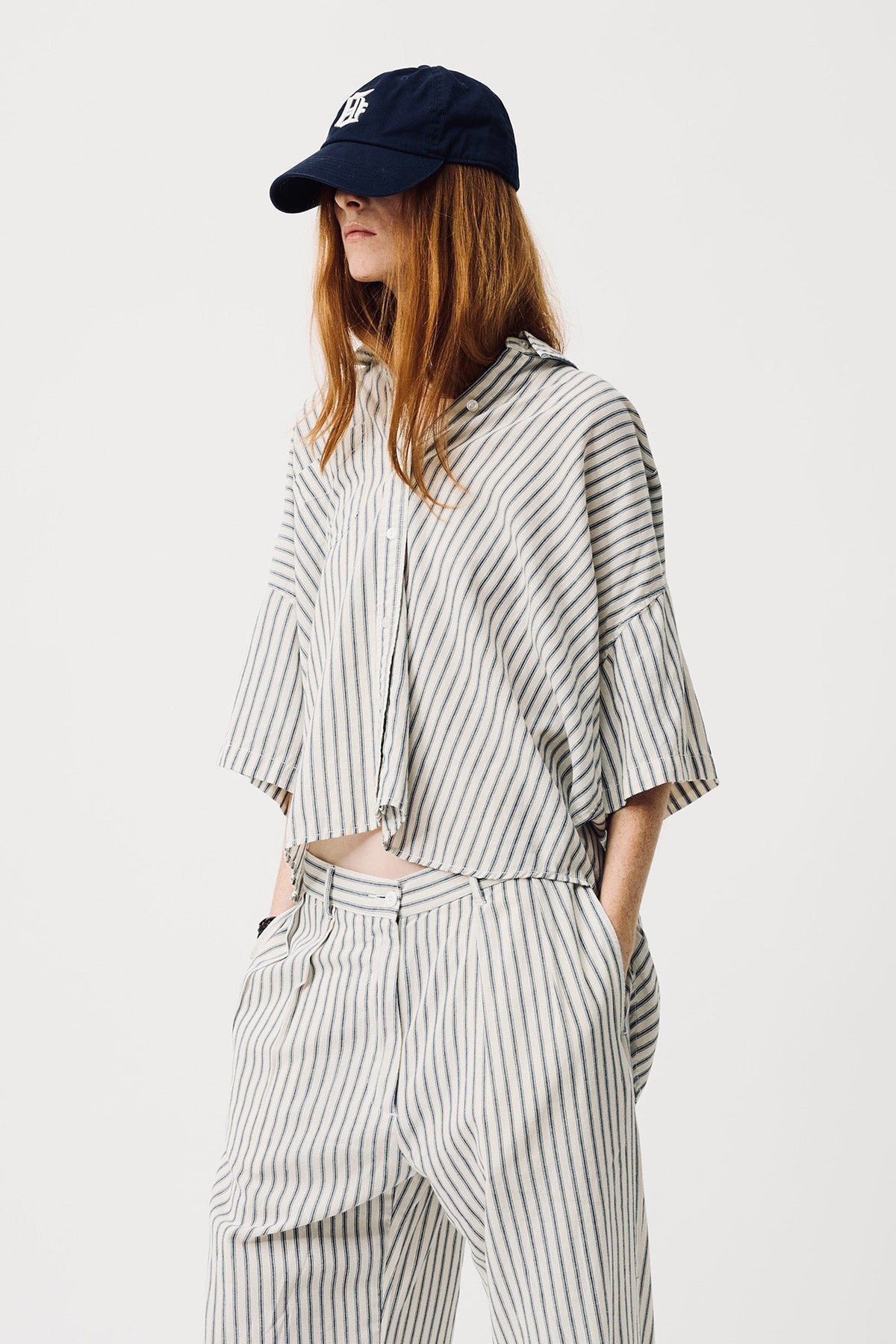 Short Sleeve Button Down Shirt - Blue Ticking Stripe