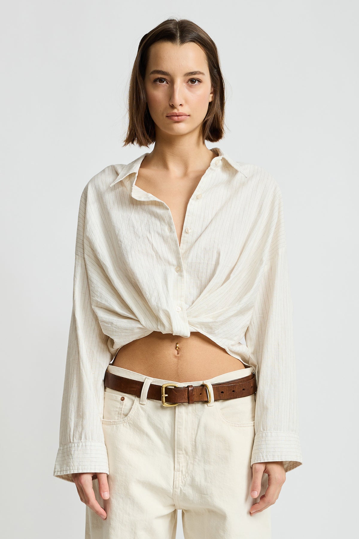 Twisted Front Shirt - Off White Pinstripe