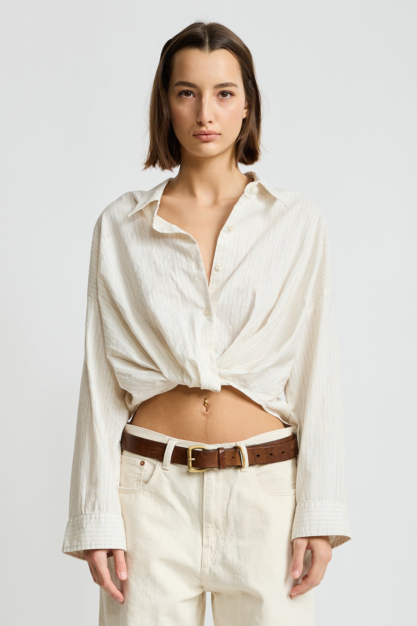 Twisted Front Shirt - Off White Pinstripe