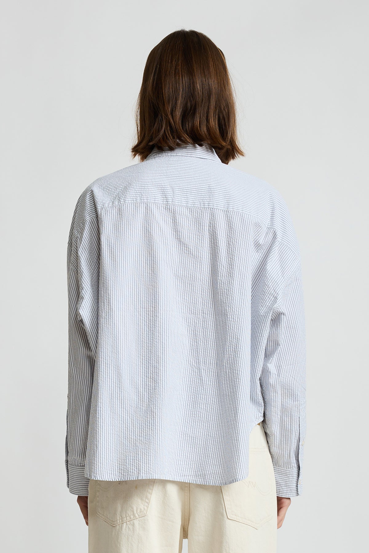 Bailey Cropped Shirt - Light Grey Seersucker Stripe