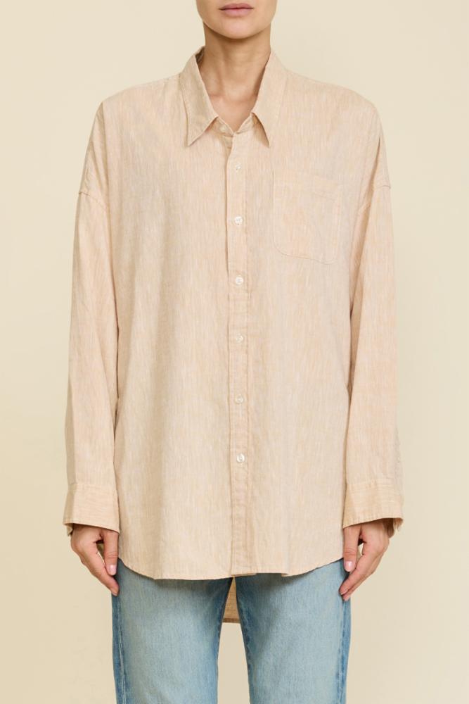 Button Front Shirt - Beige Cotton