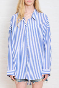 Button Front Shirt - Wide Blue Stripe