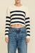 Striped Ribbed Cropped Sweater - Ecru w/ Navy