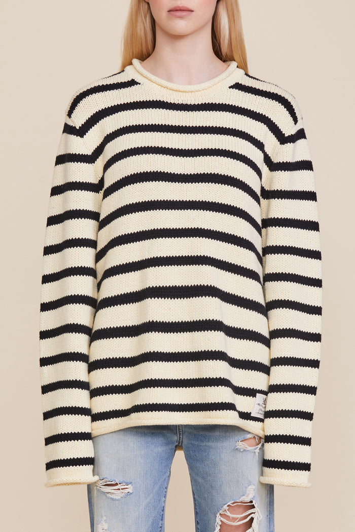 Oversized Striped Sweater - Ecru