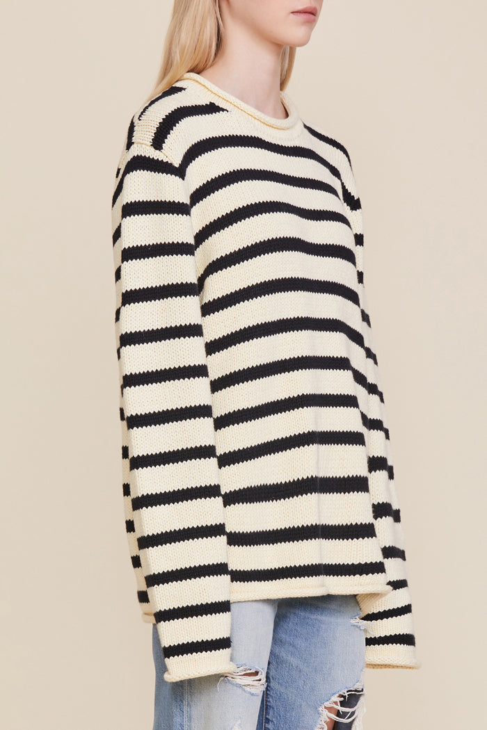 Oversized Striped Sweater - Ecru