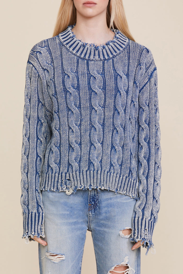 Cropped Cable Sweater - Light Indigo