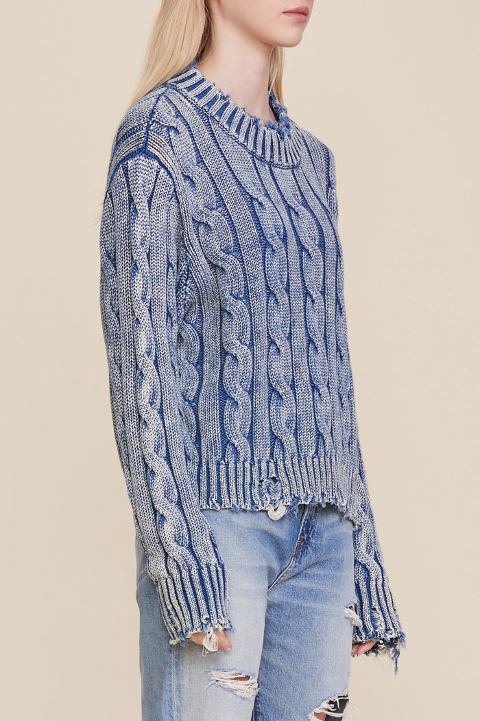 Cropped Cable Sweater - Light Indigo