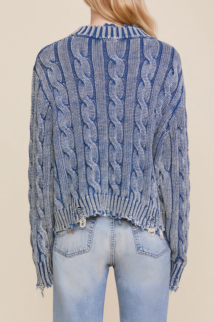 Cropped Cable Sweater - Light Indigo