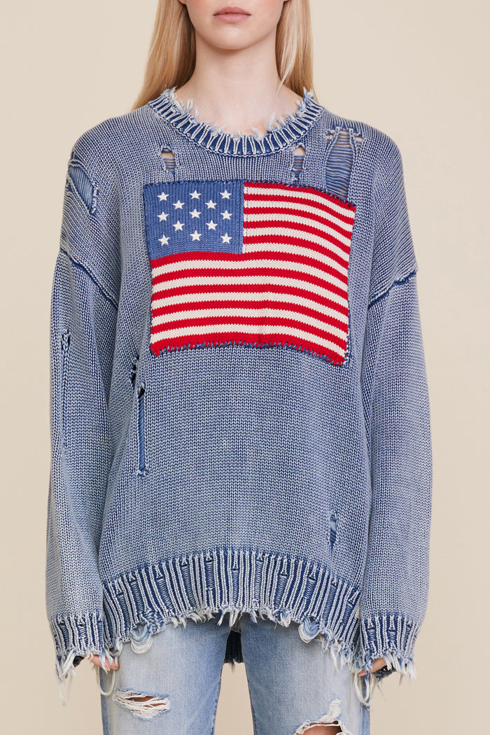 American Flag Sweater - Light Indigo