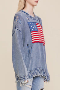 American Flag Sweater - Light Indigo
