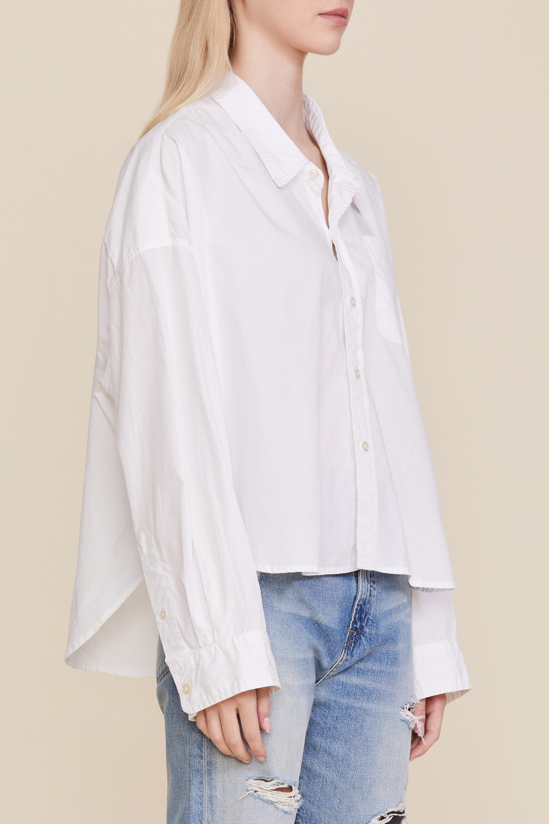 Cropped Button Front Shirt - White