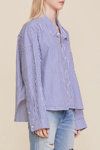 Cropped Button Front Shirt - Royal Blue