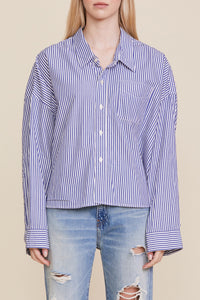 Cropped Button Front Shirt - Royal Blue