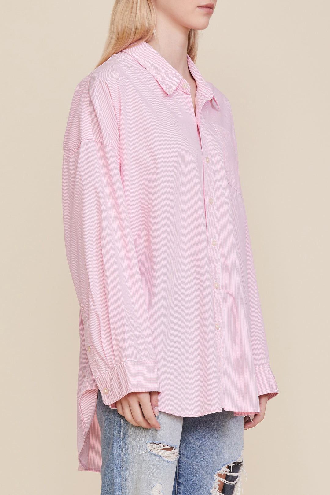 Button Front Shirt - Pink Stripe