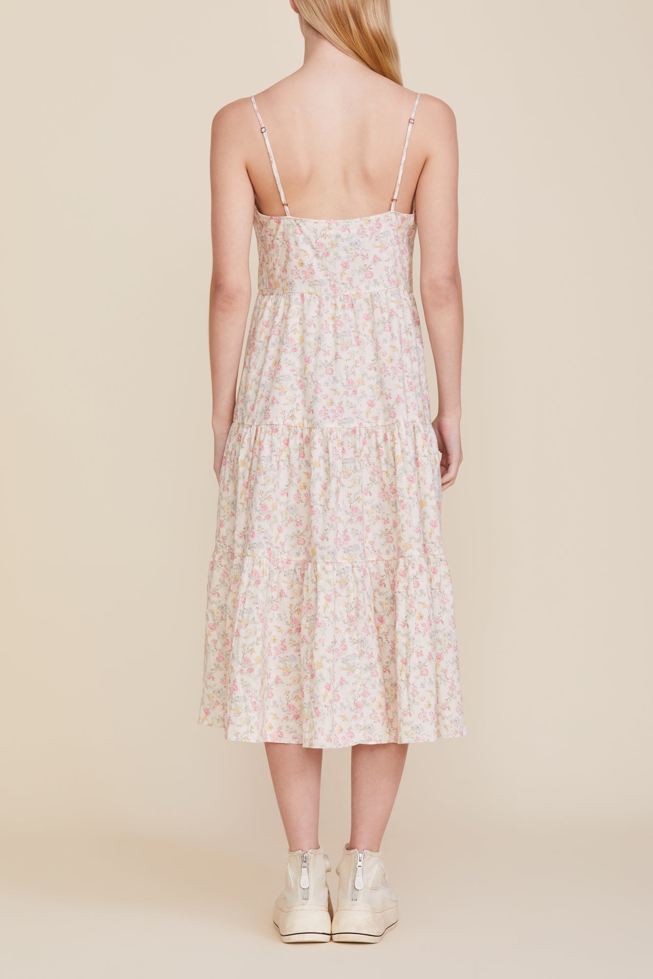 Button Front Tiered Dress - Pink Rose