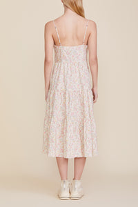 Button Front Tiered Dress - Pink Rose