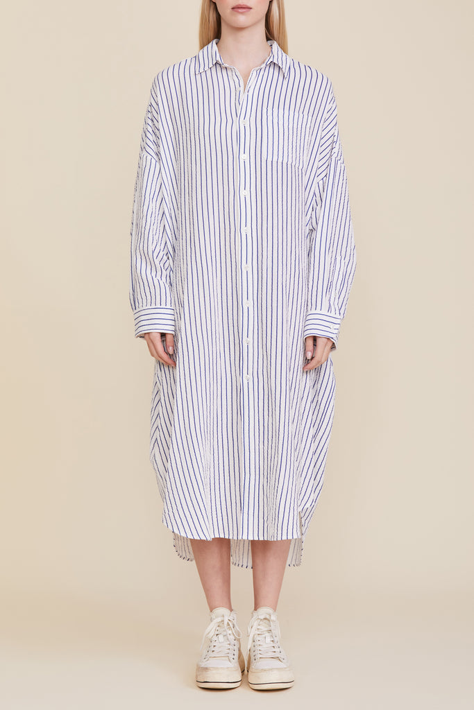 Oversized Relaxed Shirtdress - Blue Stripe – denimist