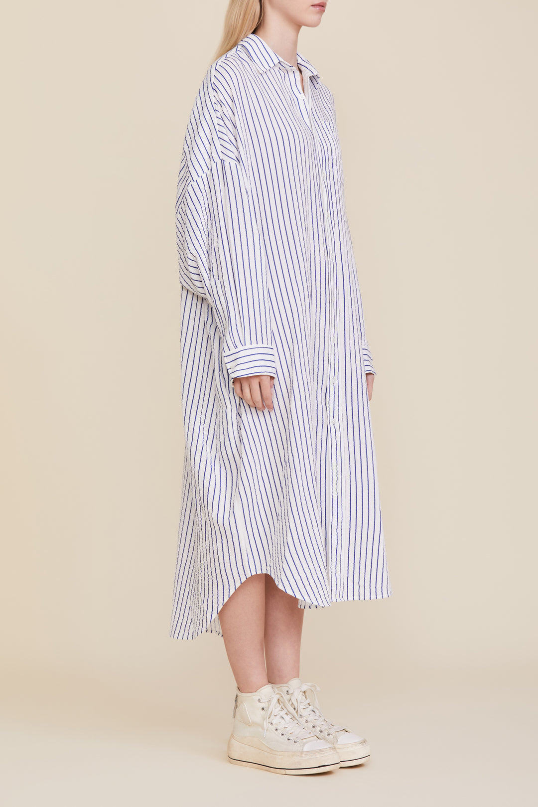 Oversized Relaxed Shirtdress - Blue Stripe