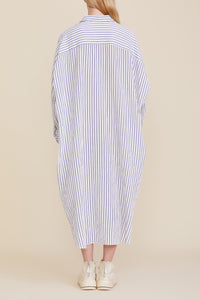 Oversized Relaxed Shirtdress - Blue Stripe