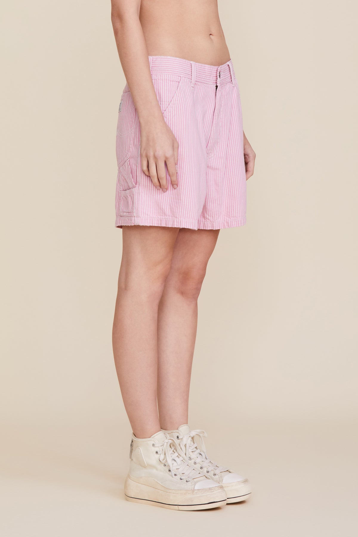 Carpenter Short - Pink Railroad Stripe